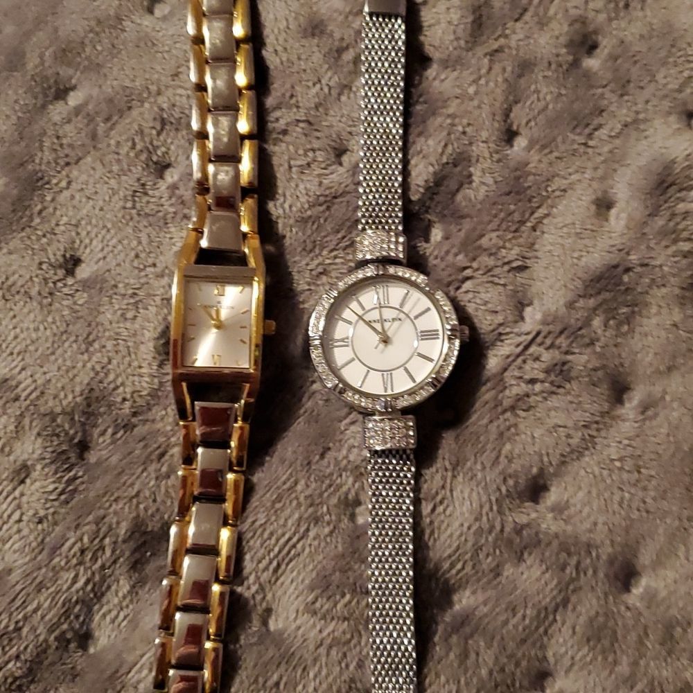 Two Anne Klein Watches 10/9168 Large Cream Face & 10/2209-11 Small Face